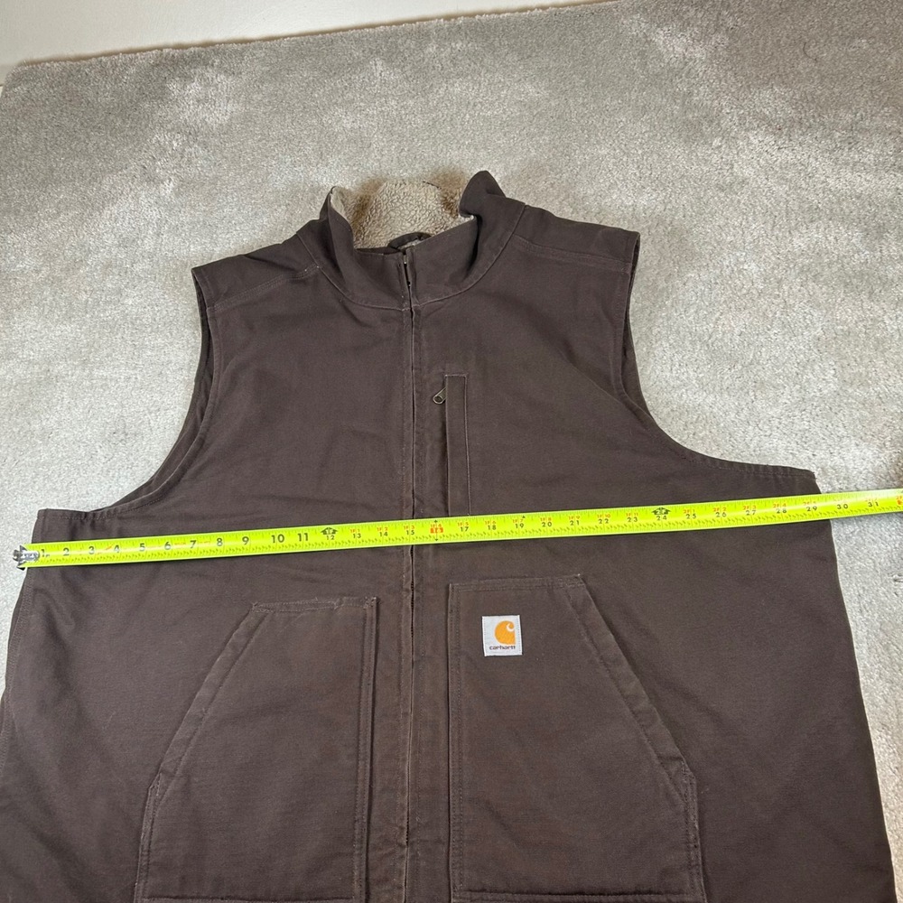 Carhartt 104277 DKB Mock Neck Sherpa Lined Vest Mens 2XL Brown Duck Canvas Zip - Picture 9 of 12